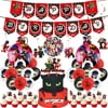 108 Pcs Miraculous Ladybug Party Supplies for Kids, with Birthday Banner, Hanging Swirls, Cake Topper, Cupcake Toppers, Balloons, Foil Balloons, Stickers