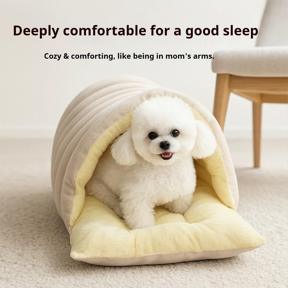 Removable and Washable Winter Closed-Off Cat Bed, Cotton Cat Bed, Cotton Soft Cozy Sleeping Nest, Comfortable Warm Secure Snuggle Hut for Cats, Closed-Off Plush Cats Cave for Pet Comfort