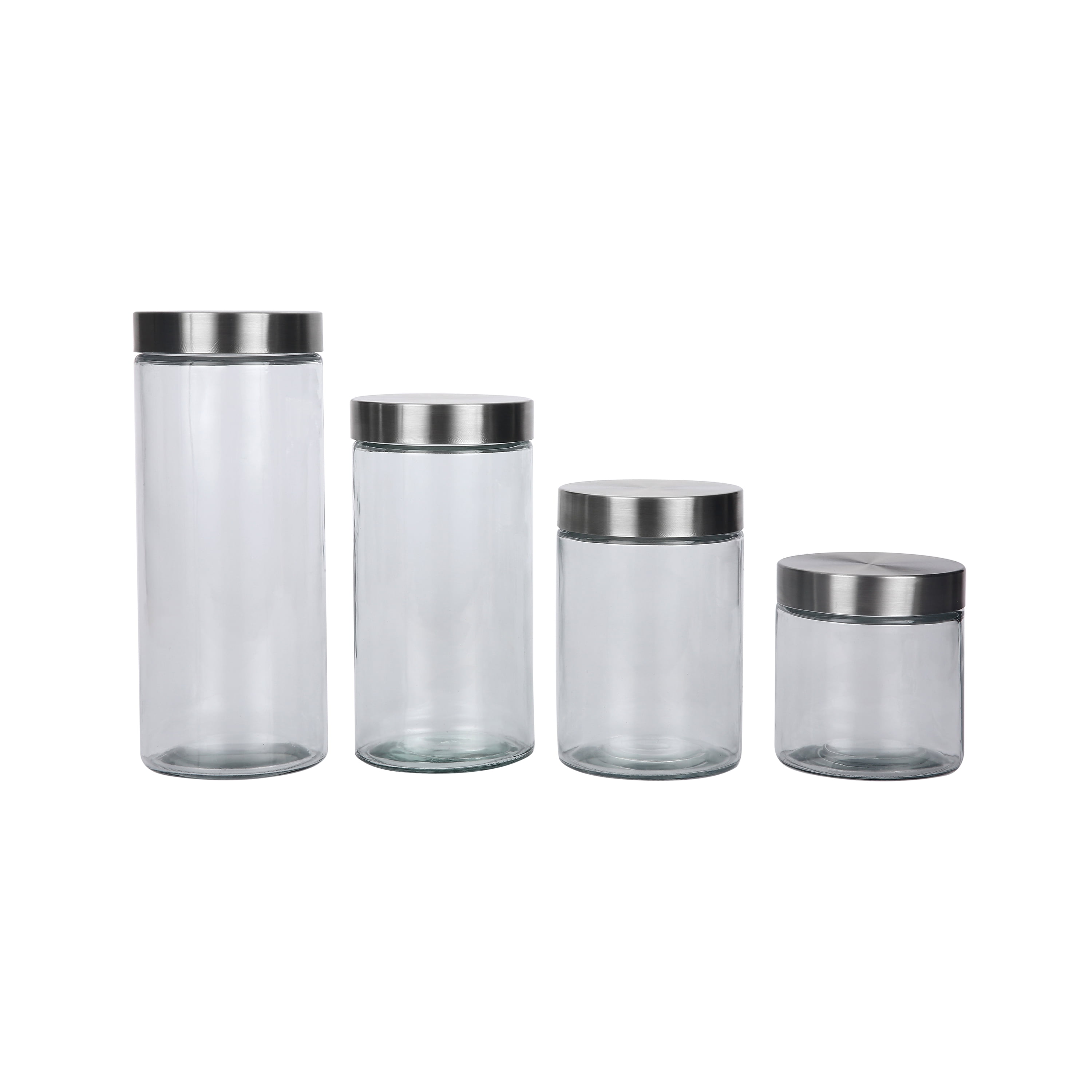 Mainstays Glass Storage Canisters with Stainless Steel Lids, 4 Piece Set