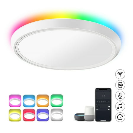 

HueLiv Smart Ceiling Light Fixtures Flush Mount Lights Wi-Fi LED RGBW Compatible with Alexa & Google Home Dimmable for Bedroom | Living Room | 2200LM | App Control 12 Inch 24W