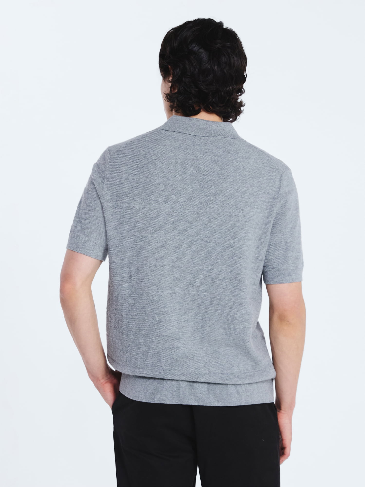 Free Assembly Men's Textured Stripe Polo Sweater with Short Sleeves, Sizes S-3XL