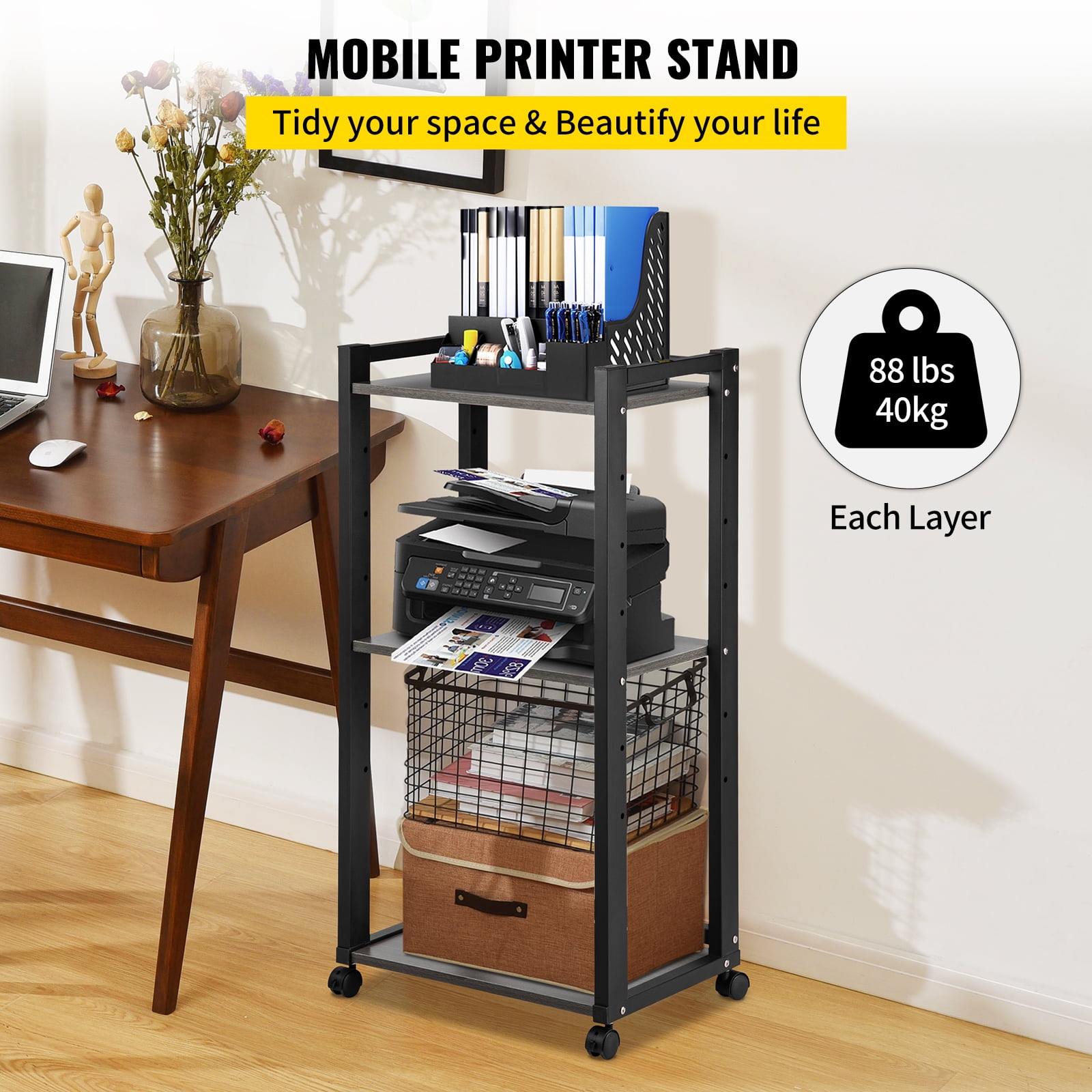 Dropship 3-Tier Mobile Printer Stand; Adjustable Storage Shelf Rack On  Lockable Wheels; Large Tall Printer Table For Home Office Small Spaces  Organization; White to Sell Online at a Lower Price