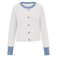 thumbnail image 5 of Wang6 Cropped Cardigan Sweaters for Women Causal Button Open Front Long Sleeve Knit Sweater Trendy Fall Winter Crew Neck Color Blocking Knitted Tops Outerwear White XL, 5 of 5