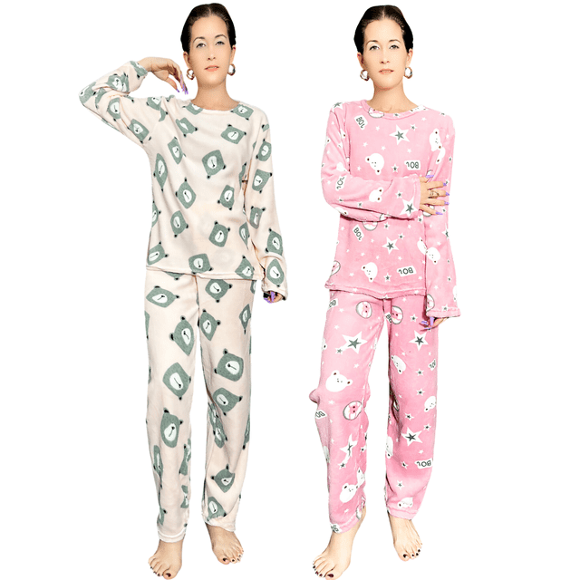 Set De 2 Pijamas Afelpadas Mujer Polar Pantalón Sudadera Ropa Invierno UNITALLA