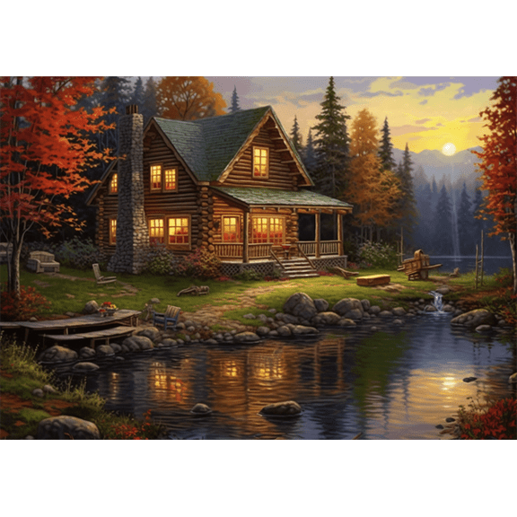 jigsaw puzzles 50 pieces for adults autumn Countryside, cottage, river wooden Challenging Puzzle Perfect for Game Toys Nights 7.9'' x 5.9''