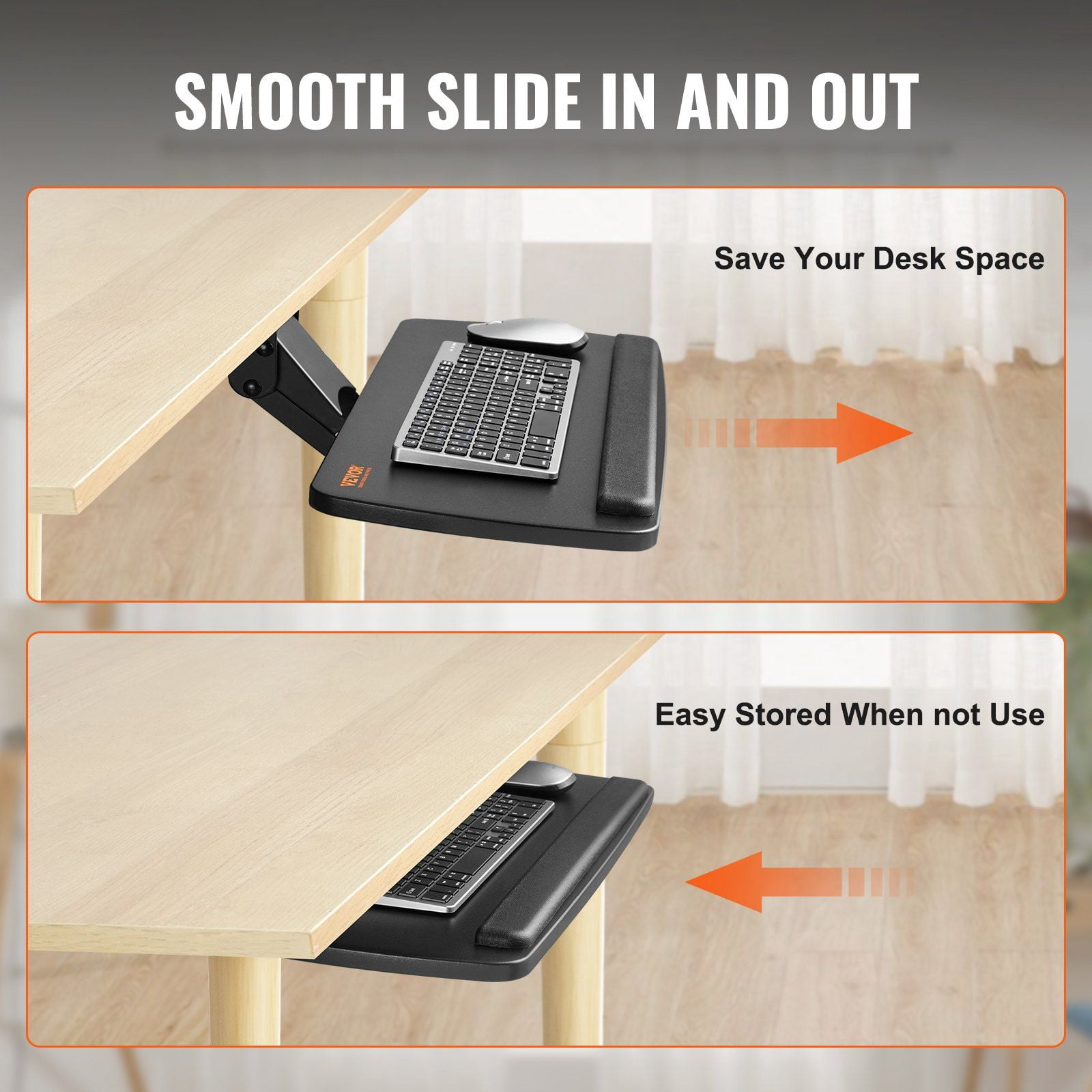 Adjustable Height and Angle Under Desk Keyboard Tray Slide Out Large 25x9.8 inch Holder for Home Office Typing