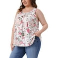 thumbnail image 4 of Agnes Orinda Women's Plus Size Boho Tank Tops Pleated Round Neck Sleeveless Curved Hem Casual Beach Flowy Camisole Tee Shirts 1X White, 4 of 6