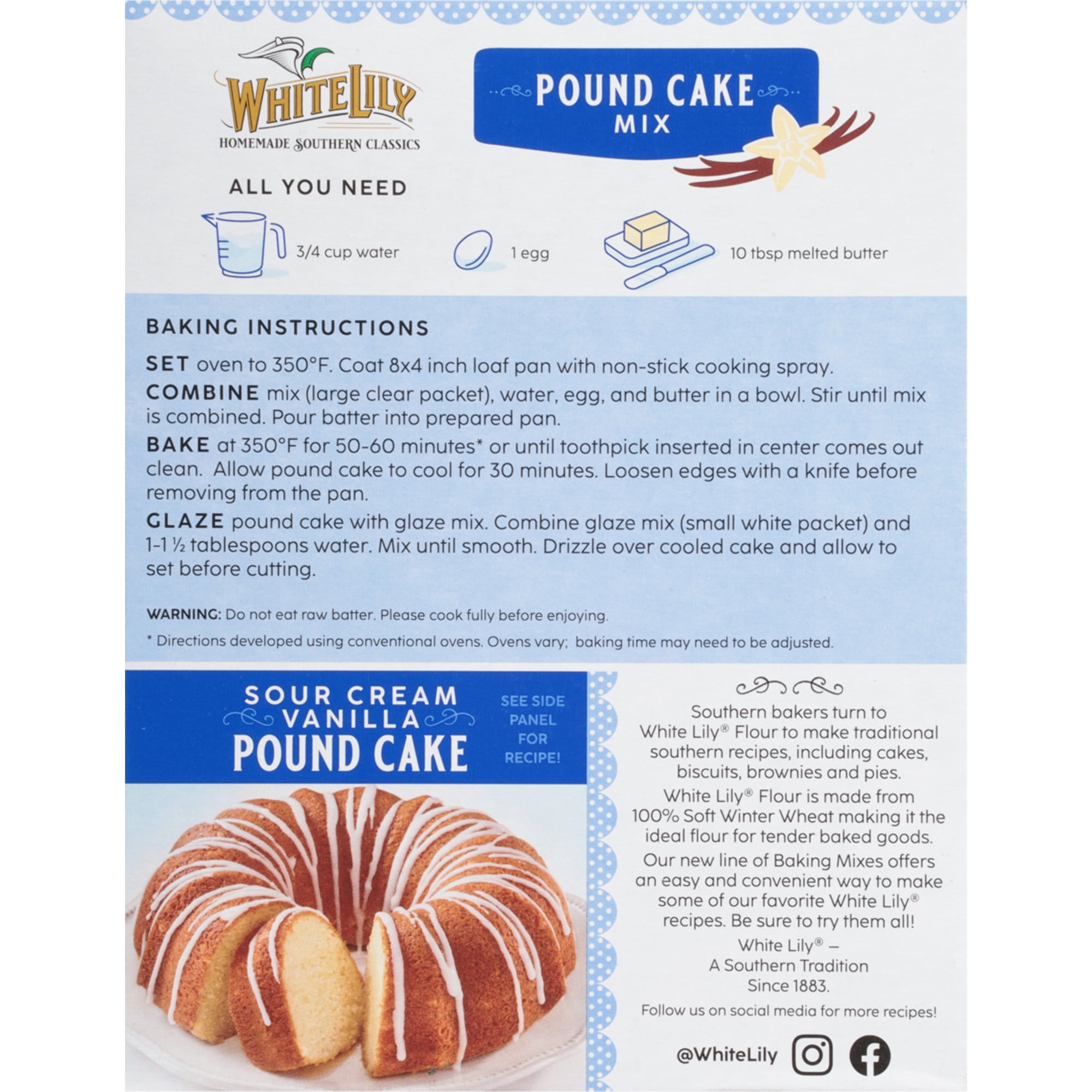 (6 pack) White Lily Pound Cake Mix, 16.2 OZ Box