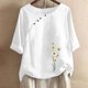 thumbnail image 2 of Blusas de Manga Corta para las Mujeres Impresas Cuello Redondo Camiseta Casual, Blusa de Algodón de Imitación para las Mujeres, 2 of 4