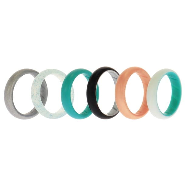 Juego de anillos sólidos BR de boda de silicona - Turquesa de ROQ para mujer - Anillo de 6 x 9 mm