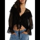 thumbnail image 2 of Blusa Playera con Volantes y Cuello en V Transparente de con Ribete de Encaje y Larga con Lazo Frontal para Mujer Negro S, 2 of 8
