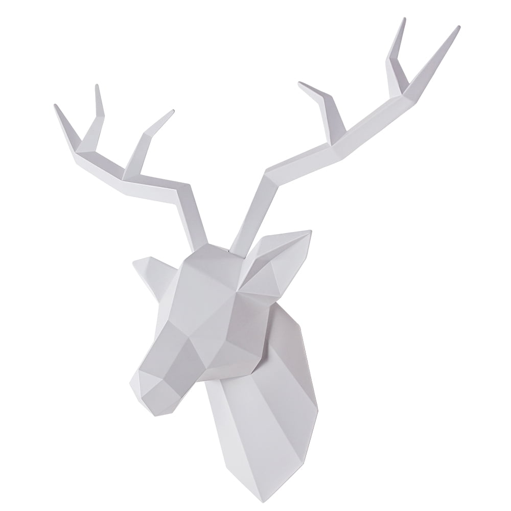 Geometric White Deer Head Wall Hanging Decoration 14 inches Height