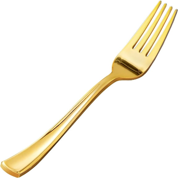 ACDANC 50 Pack Gold Plastic Forks,Heavy Duty Gold Forks Disposable,Gold Plastic Cutlery Perfect for Weddings,Parties,Dinners