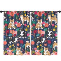 Blackout Kids Curtains,Shiba Inu and Flowers Childrens Insulated Curtains Set Of 2,Bedroom Essentials,Toddler Room Decor 52x84in(132x213cm)