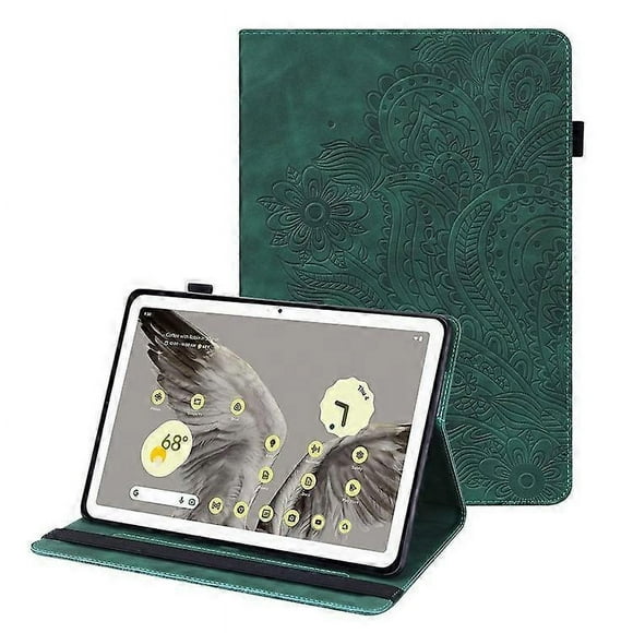 Compatible For Google Pixel Tablet PU Leather Tablet Case Card Holder Pattern Imprinted Protective Cover with Stand Green