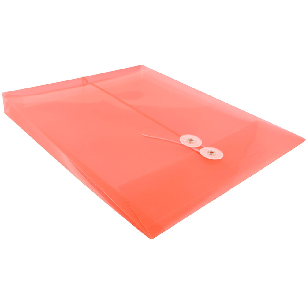 JAM Paper Plastic Envelopes, 9.8x11.8, Red, Button String, Letter Open End, 12/Pack