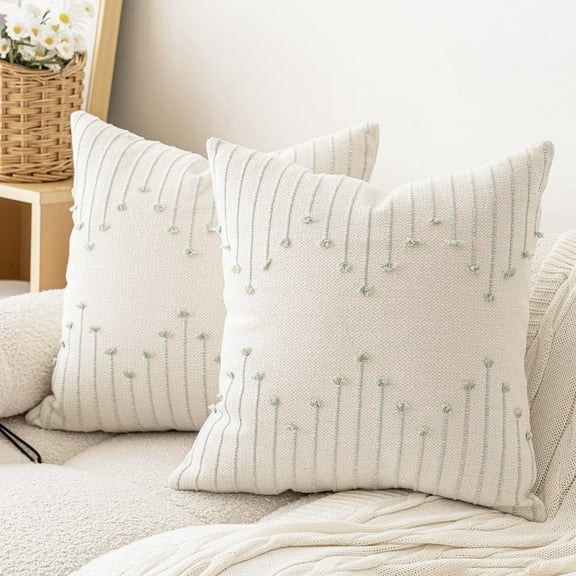 Set of 2 Neutral Woven Decorative Boho Throw Pillows Covers for Couch Bed Home Decor, 18x18 inch(no pillow inset)