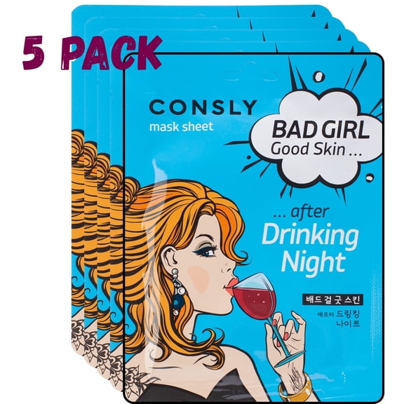 CONSLY BAD GIRL After Drinking Night K-Beauty Korean Sheet Mask, 5 Pack, 23 ml Each