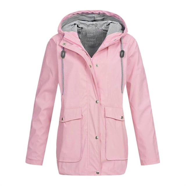 Mode Femmes Imperméable à Capuche Manches Longues Fermeture à Glissière Pluie