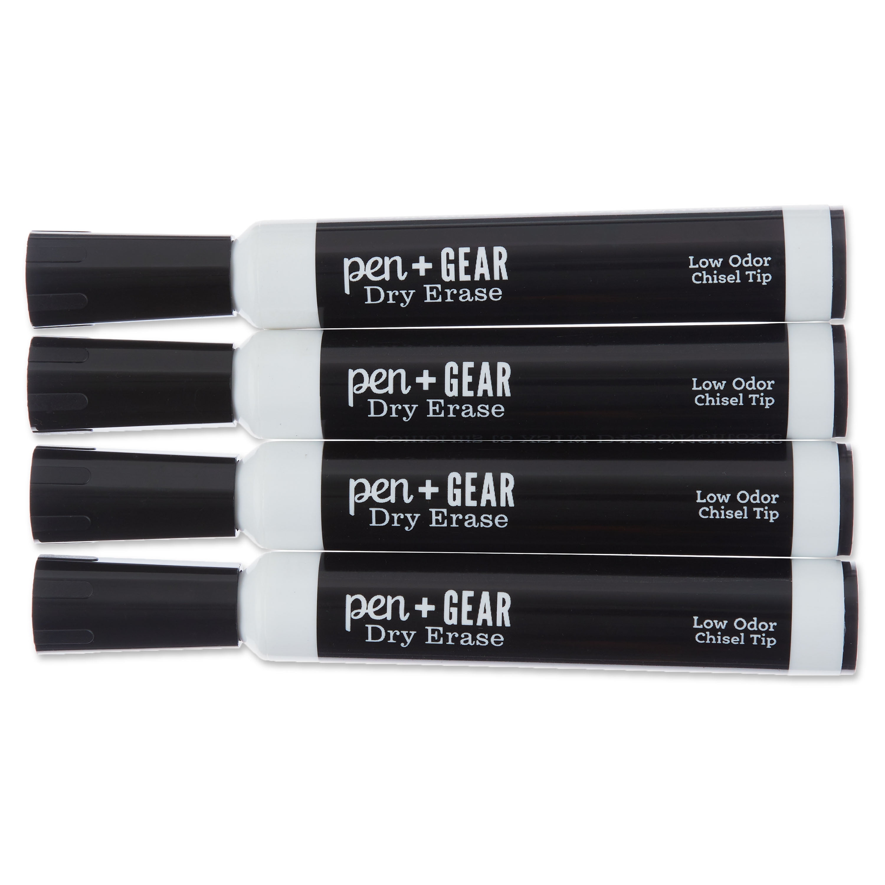 Pen+Gear Dry Erase Markers, Chisel Tip, Black, 4 Count