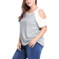 thumbnail image 4 of Agnes Orinda Women's Plus Size Contrast Short Sleeve Cold Shoulder Summer Blouse 1X Gray, 4 of 7