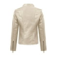 thumbnail image 3 of YUGYXL Slim Fit Stylish Vegan Leather Motor Jacket for Women Biker Motorcycle Coat Zipper Jackets Beige XS, 3 of 4