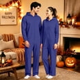 thumbnail image 3 of ZHOGXU Hooded Jumpsuits Unisex Zipper Front Bodysuit Cozy Lightweight Hoodie Rompers Loungewear,Blue,M, 3 of 8