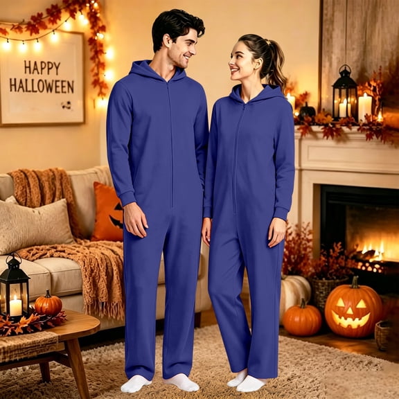 Jumpsuit for Men Solid Color Long Sleeve Hooded One-piece Suit Everyday Comfortable Lightweight Casual Mens Jumpsuits Blue L