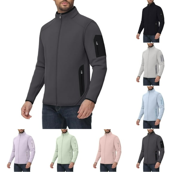 Hinvhai Men's Soft Polar Fleece Jacket with Pockets Lightweight Outdoor Recreation Full Zip Coat Purple XL(XL)