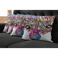 thumbnail image 5 of Ambesonne Colorful Throw Pillow Cover 4 Pack, Peace Love Vinyl Music, 24", Blue Pink Yellow, 5 of 5