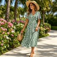 thumbnail image 4 of Sundresses for Women Wrap Tummy Control A-Line Midi V-Neck Short Sleeve Dress Casual Summer Beach Vacation Dress, 4 of 7