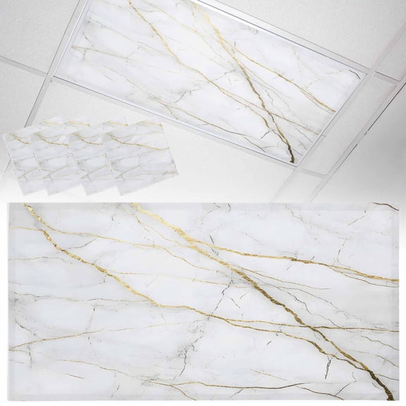 4 Pack Gold White Marble Fluorescent Light Covers for Ceiling Lights Gold Lines Abstract Modern Magnetic Ceiling Light Covers Overhead Light Filters for Office Classroom Home