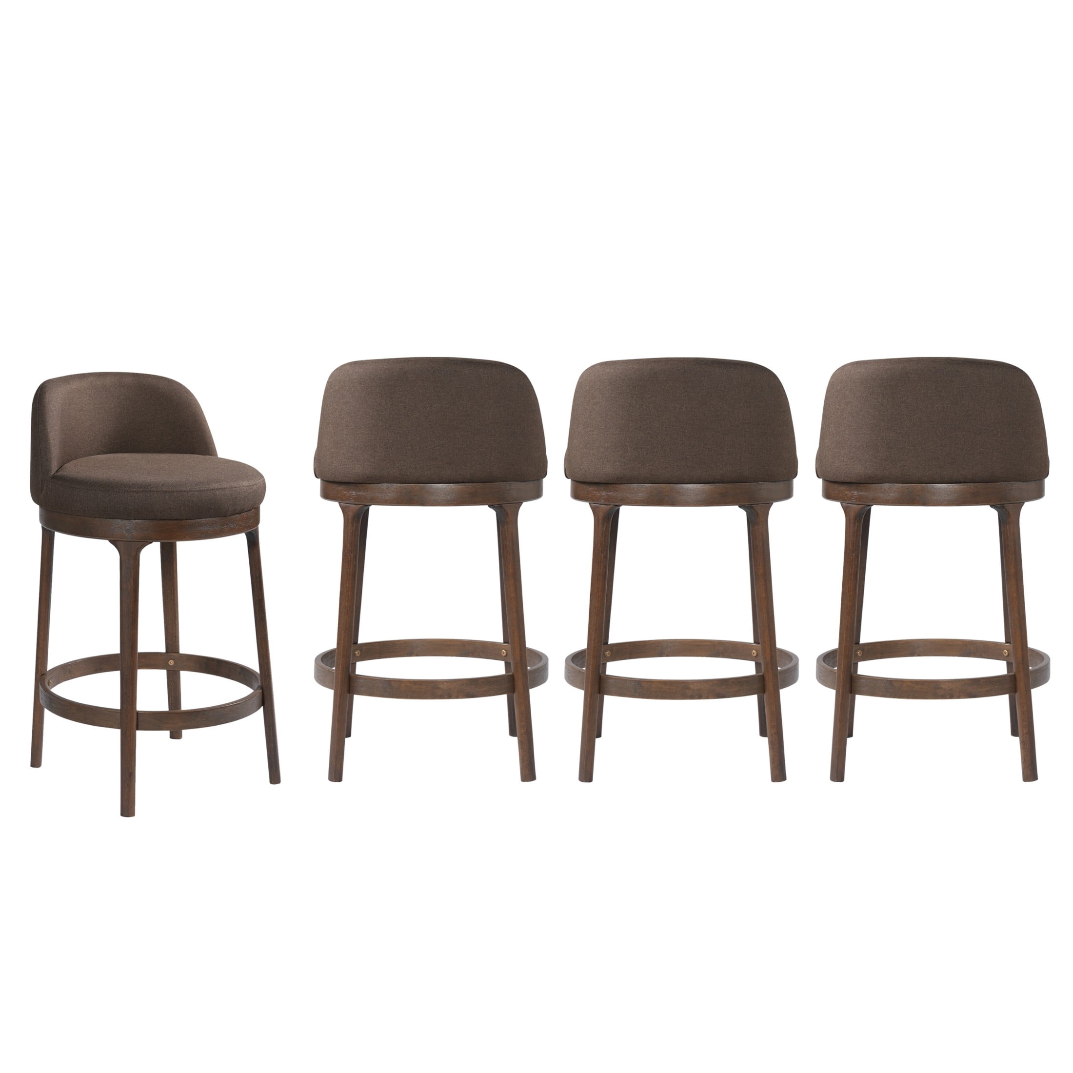Christopher Knight Home 33"H Wooden Taupe Upholstered Counter Stools with Round Seat, Walnut Finish, Set of 4