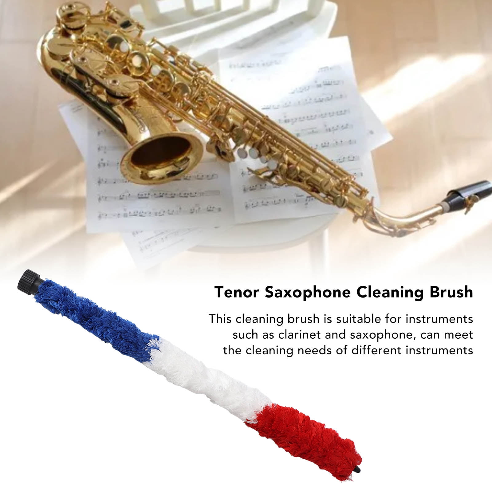 Rupoun Tenor Saxophone Cleaning Brush Rod Sax Pad Saver Cotton Swab 3 Color Music Accessories for Woodwind Maintenance 24.41 inches
