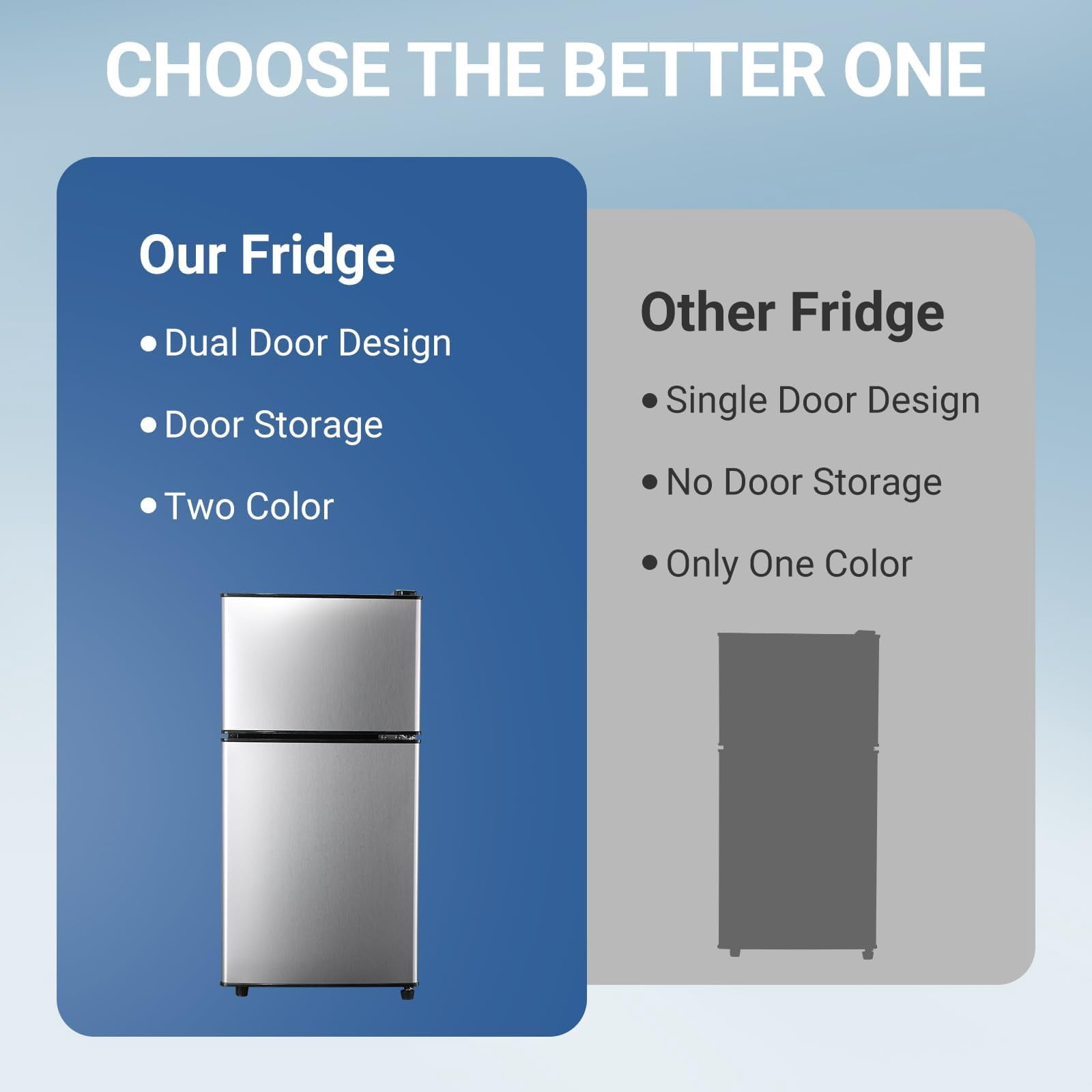 3.6 Cu.Ft Mini Fridge with Freezer, Adjustable Thermostat Compact Fridge with Freezer, Mini Refrigerator with Freezers Small Size Dorm Fridges for Office Apartment Dorm Kitchen Office, Silver