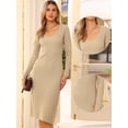 thumbnail image 2 of DARING DIVA Women's Sweater V Neck Long Sleeve Ribbed Knit Midi Dress XS Beige, 2 of 6