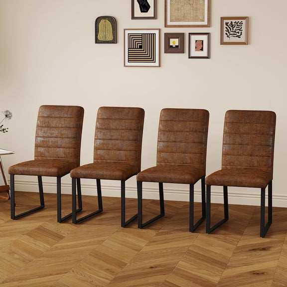 LQLI Dining Chairs Set of 4, Faux Leather Upholstered Kitchen Chairs, Padded Seat Armless Dining Room Chair with Metal Leg, Modern Dinner Chair for Restaurant Living Room