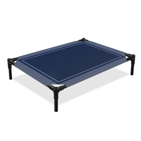 Navy Blue Plaid Elevated Dog Bed Modern Minimalist Geometric Checkered Gingham Cooling Breathable Outdoor Raised Dog Cot Bed with Metal Frame Non-Slip Feet for Large Dog 28x22in