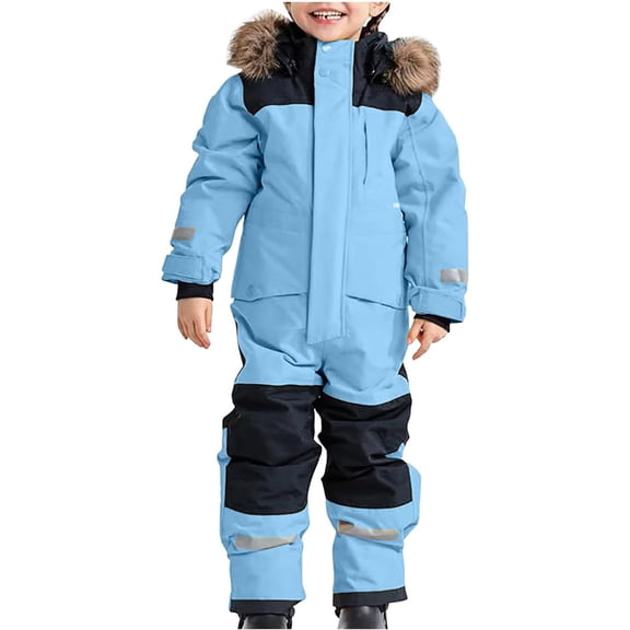 Girls Boys Ski Suit 1 Piece Jumpsuit Snowsuit With Removable Hood Mud Suit Children Kids Winter Snow Overall Windproof 12 Years-13 Years