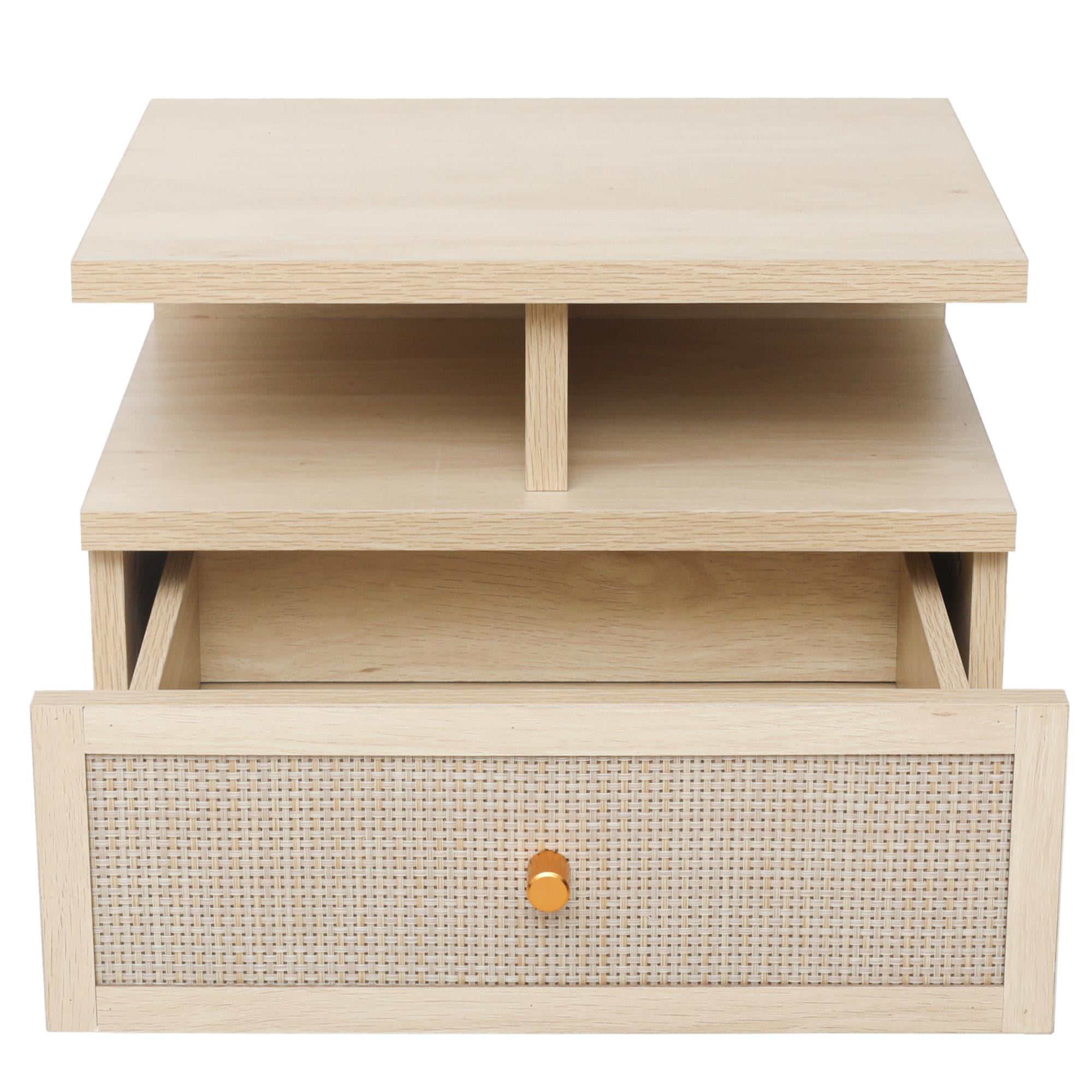 Space Wall Hanging Decorative End Table, Rattan Side Table with Drawer, Hanging Cabinet for Living Room, Study, Bedroom, Entryway, Natural Space Wall Hanging Decorative End Table, Rattan Side Table with Drawer, Hanging Cabinet for Living Room, Study, Bedroom, Entryway, Natural