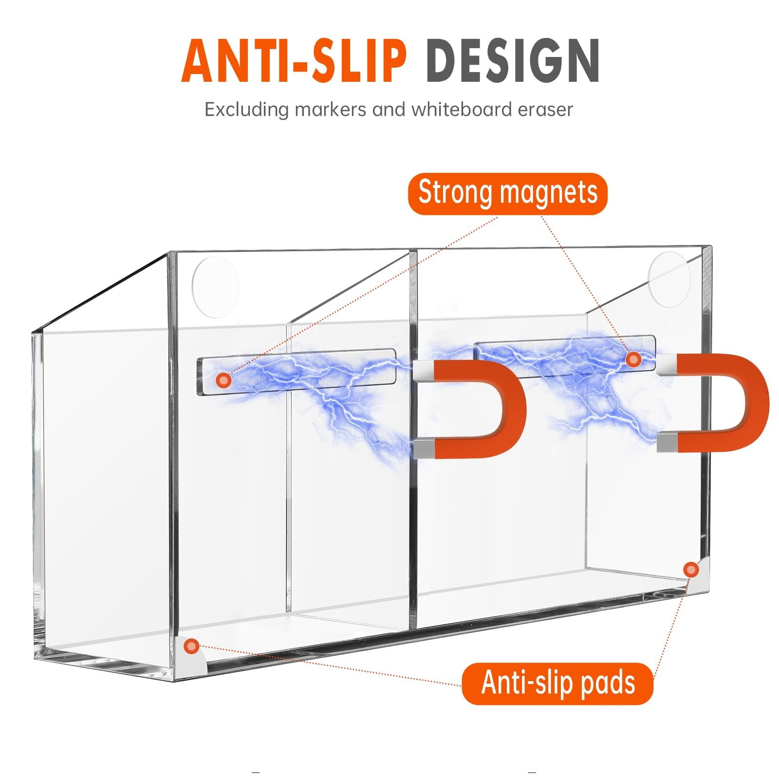 Marker Holder for Whiteboard, Non Slip Acrylic Magnet Pen Holder for Fridge and Locker Organizer