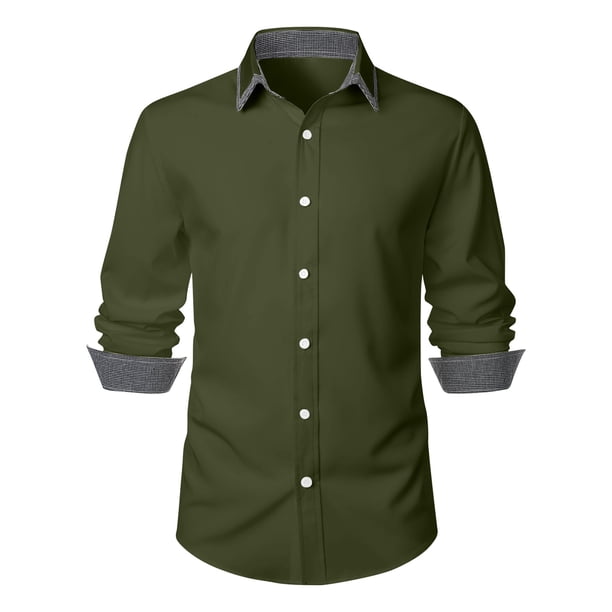 Blusa y camisa de manga larga con cuello vuelto para hombre, informal, con estampado de patchwork, cuello vuelto, botones, blusa de manga larga para hombre