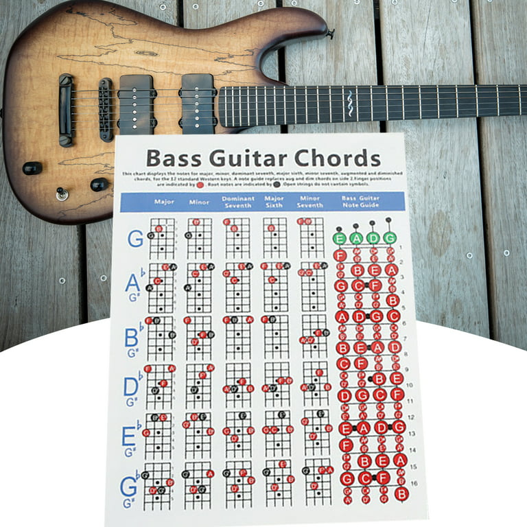 Star Home 4 Strings Electric Bass Guitar Chord Chart Music Instrument Practice Accessories, Size: 21