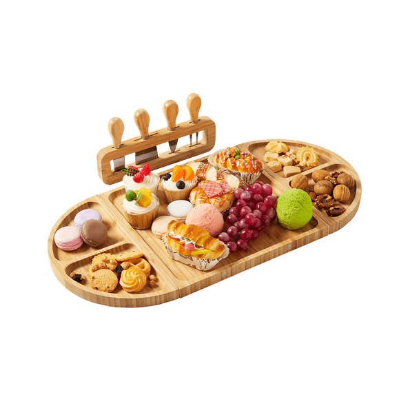 Cheese Board and Serving Set, Bamboo Cheese Board with Knife Set, Magnetic Long Charcuteri Boards Gift Set for Serving Food Platter Cracker Snack, Wedding Gifts, House Warming Gifts New Home