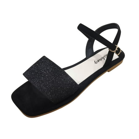 

Quealent Adult Women Sandal Womens Wedge Sandals Women Summer Buckle Strap Casual Open Toe Flat Soft Bottom Breathable Big Toe Sandals for Women Black 8
