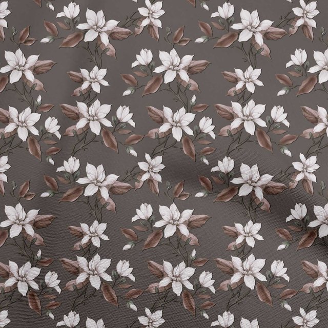 oneOone Cotton Silk Brown Fabric Floral Craft Projects Decor Fabric Printed By The Yard 42 Inch Wide