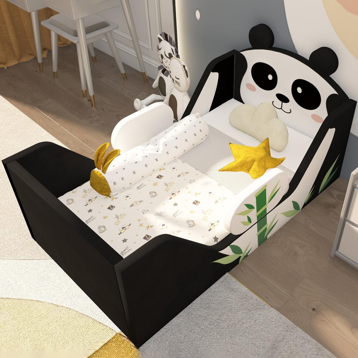 Toddler Beds, Child Bed for Kids with Extra Safty Broad, Standard Crib Size Animal Toddler Bed, Certified Fabric Toddler Beds,Toddler Floor Beds