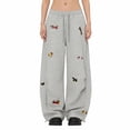 thumbnail image 2 of vigerkar Embroidery Puppy Baggy Barrel Sweatpants Casual Y2K Elastic Drawstring Unisex Wide Leg Pants Lantern Trouser (Grey, M), 2 of 9