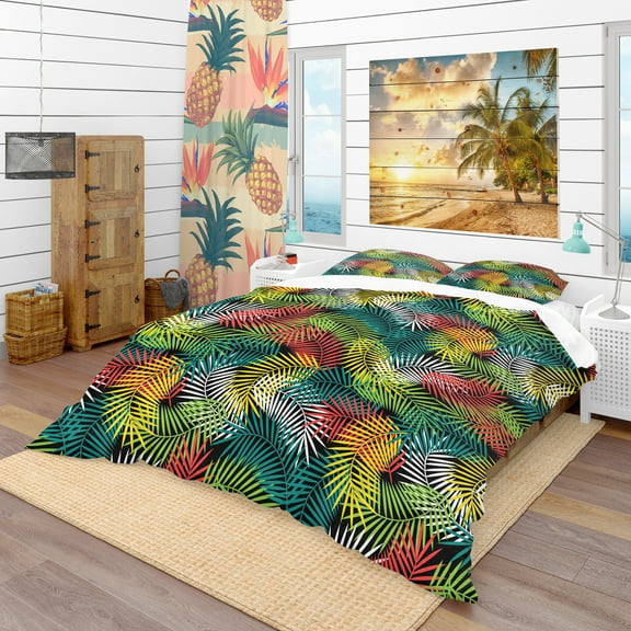 Designart 'Tropical Pattern with Stylized Coconut Palm Leaves' Tropical Duvet Cover Set