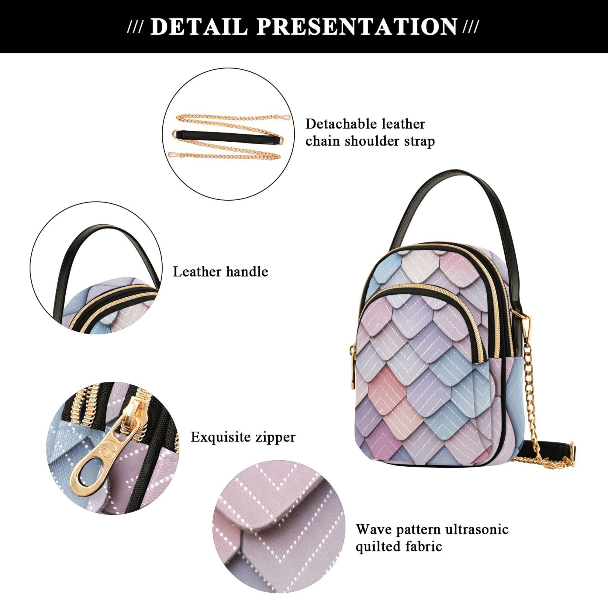 FORMRS Crossbody Bag for Women Quilted Travel Shoulder Cell Phone Purse with Chain Strap Handbag, Pink Art Pattern